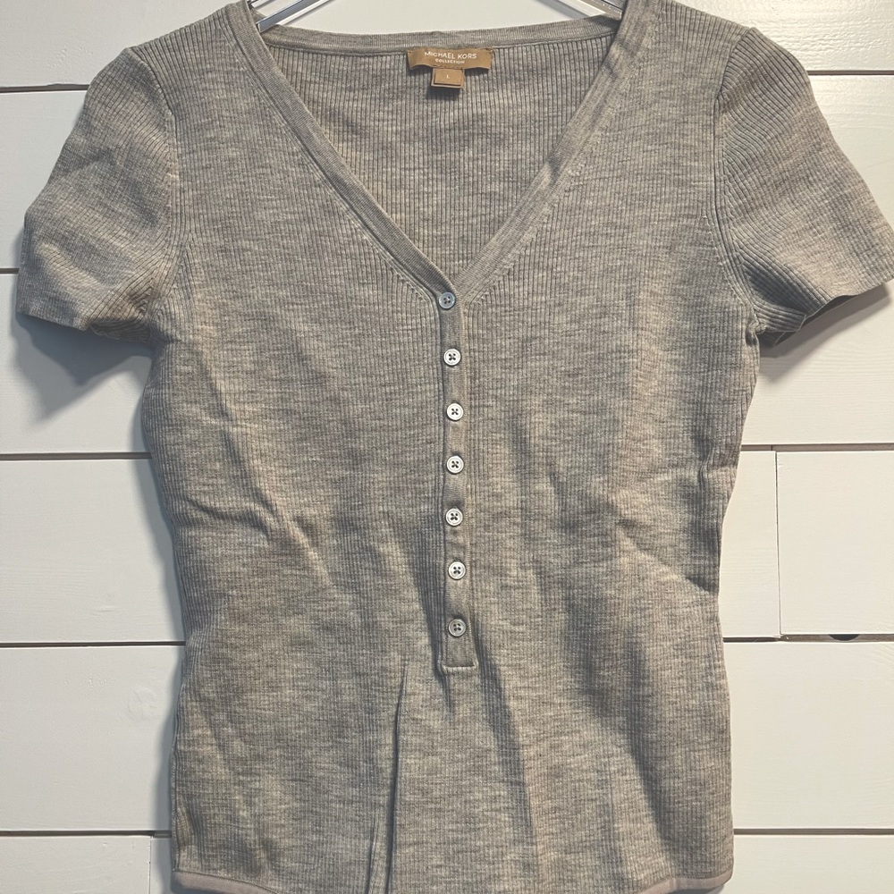 Michel Kors Collection Button-up shortsleeve Bodysuit